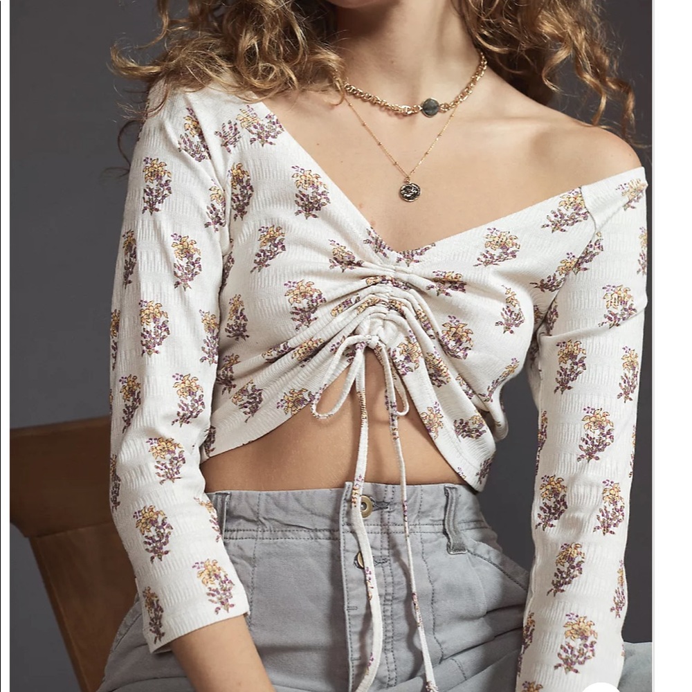 Anthropologie cinch crop top Sabrina floral 3/4 sleeves M NEW dainty feminine
